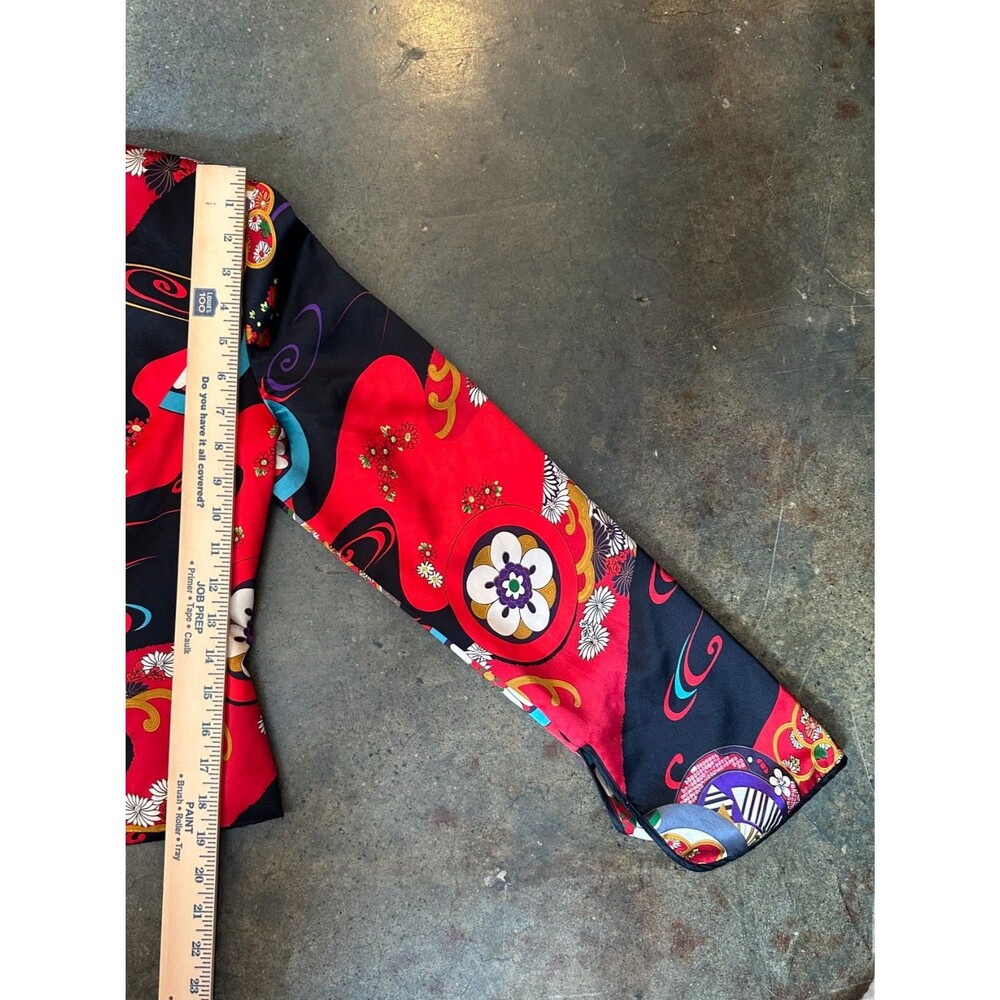 JS Collections Silk Jacket Floral Asian Print Mandarin Collar Red Black - Picture 4 of 8